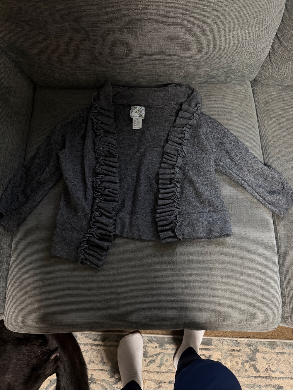 Tabitha Dark Gray Ruffle-Front Cardigan